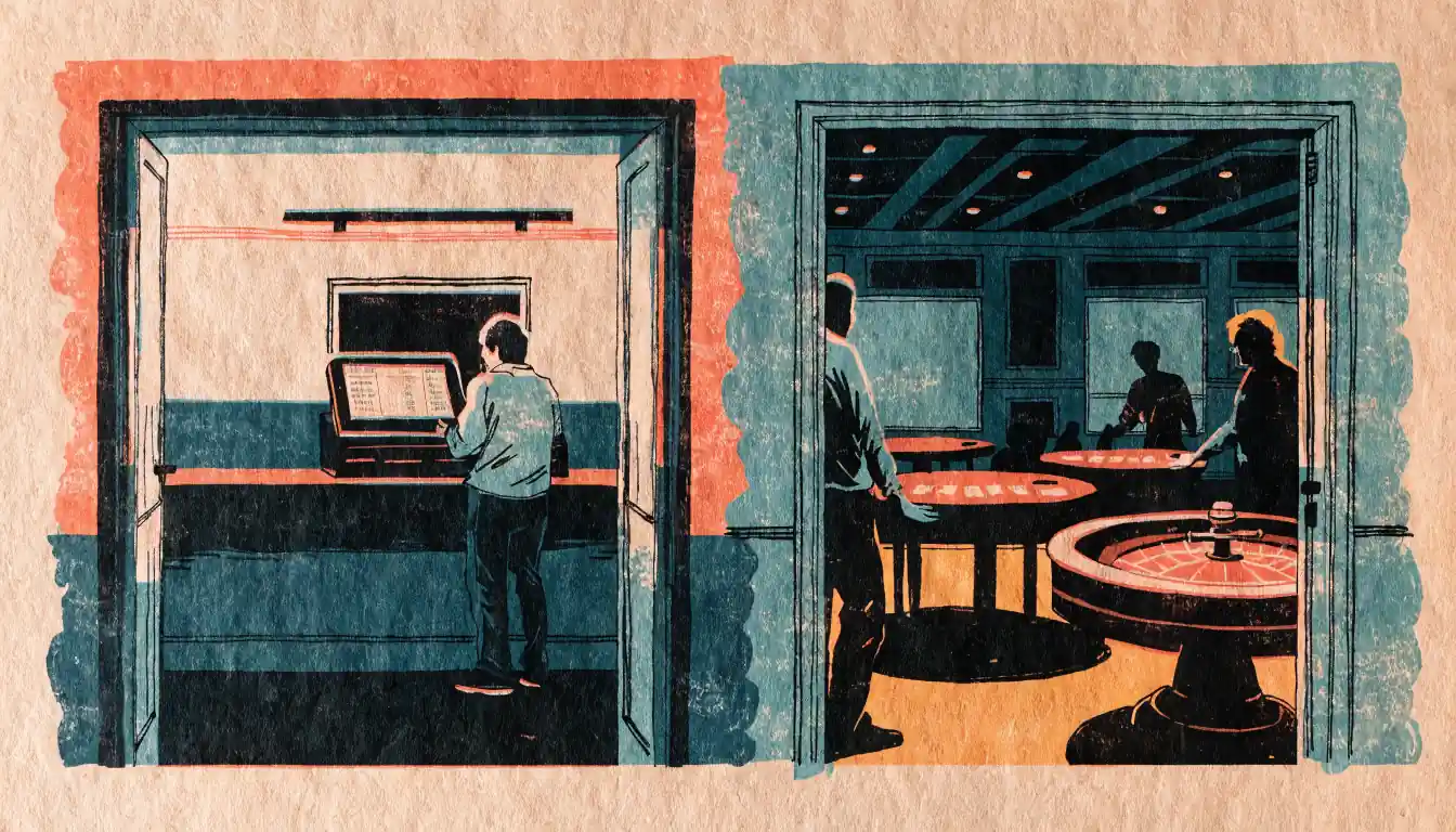 Two separate rooms showing the division between sports betting and casino gaming.